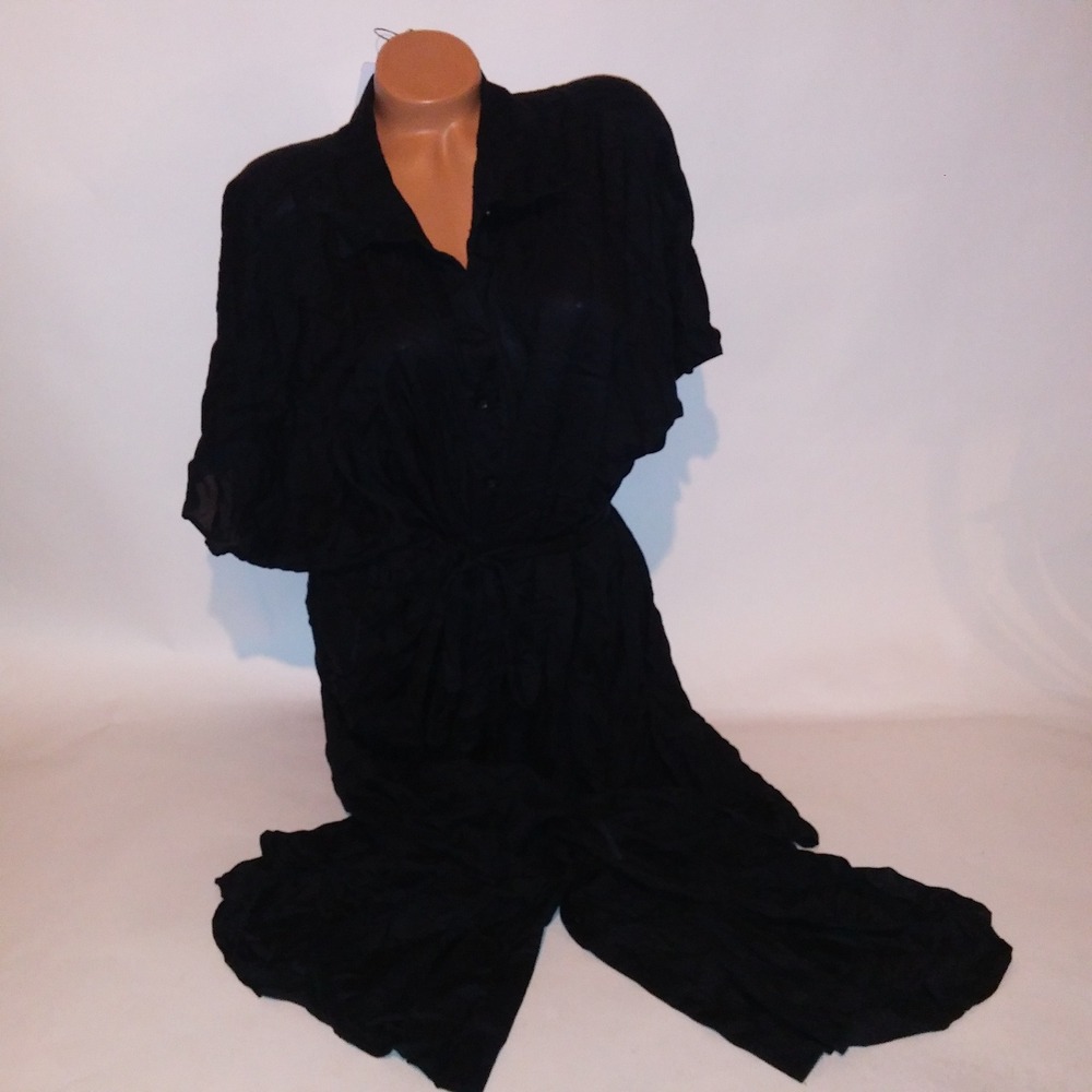 SwimSuits for All Cover Up 22 24 Black Button Up Shirt Style Side Slits New